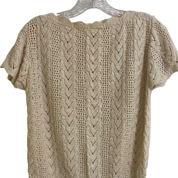 Kennith Too! Vintage Short Sleeve Knit Crochet Sweater Top Ivory Made USA Fall - Picture 3 of 7